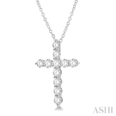 3 Ctw Round Cut Diamond Cross Pendant in 14K White Gold with Chain